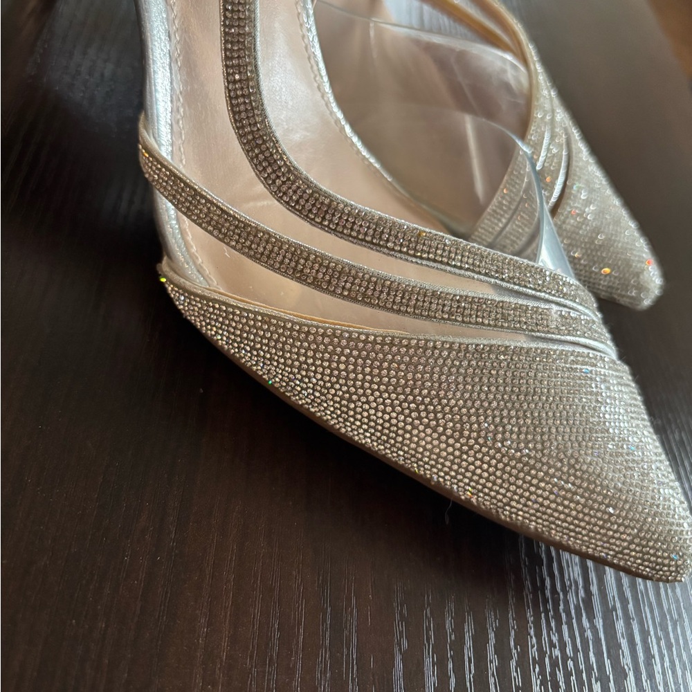 Source Unknown Shimmering Silver Slingback Heels - image 4